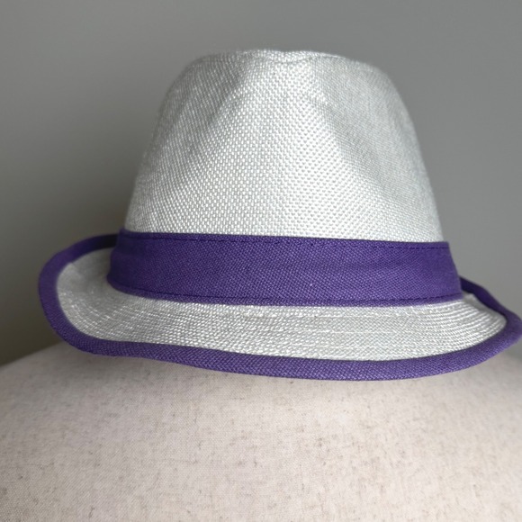 Stacy Adams Other - Stacy Adams Mens Large White Purple Fedora Hat W/ Black Cherub Logo